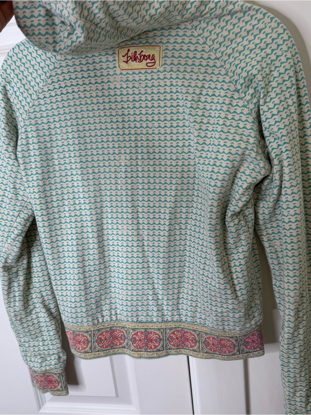 Y2K Billabong Cream & Teal reversible Patterned Zip Hoodie - Picture 8 of 10